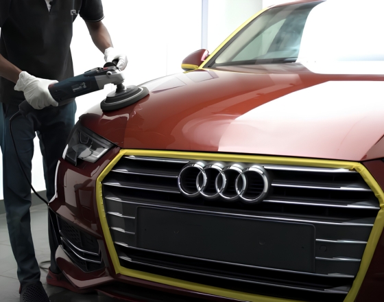 Car exterior polishing during detailing at Auto Clinic